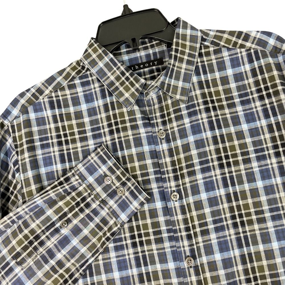 Theory Plaid Button Down Shirt Long Sleeve Business Casual Office Mens XL
